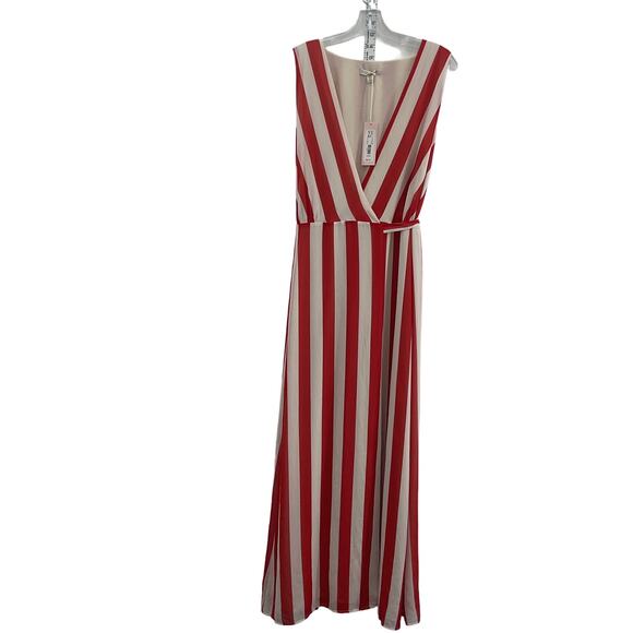 Women's Eva Mendes Kenzie Maxi Red V-Neck Striped Dress Size M NWT - Picture 1 of 5